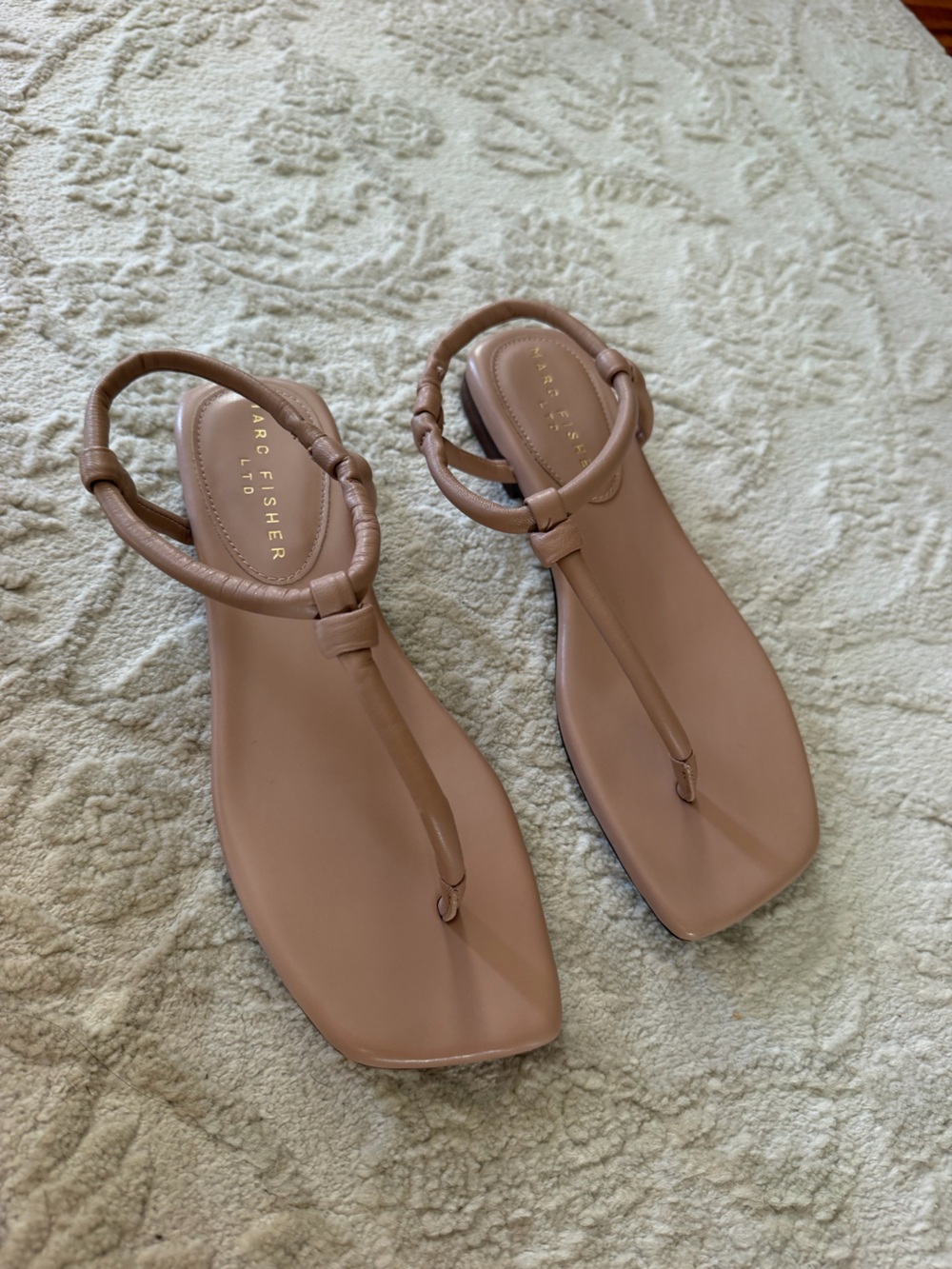 Marc Fisher Nude T-Strap Square-Toe Sandals